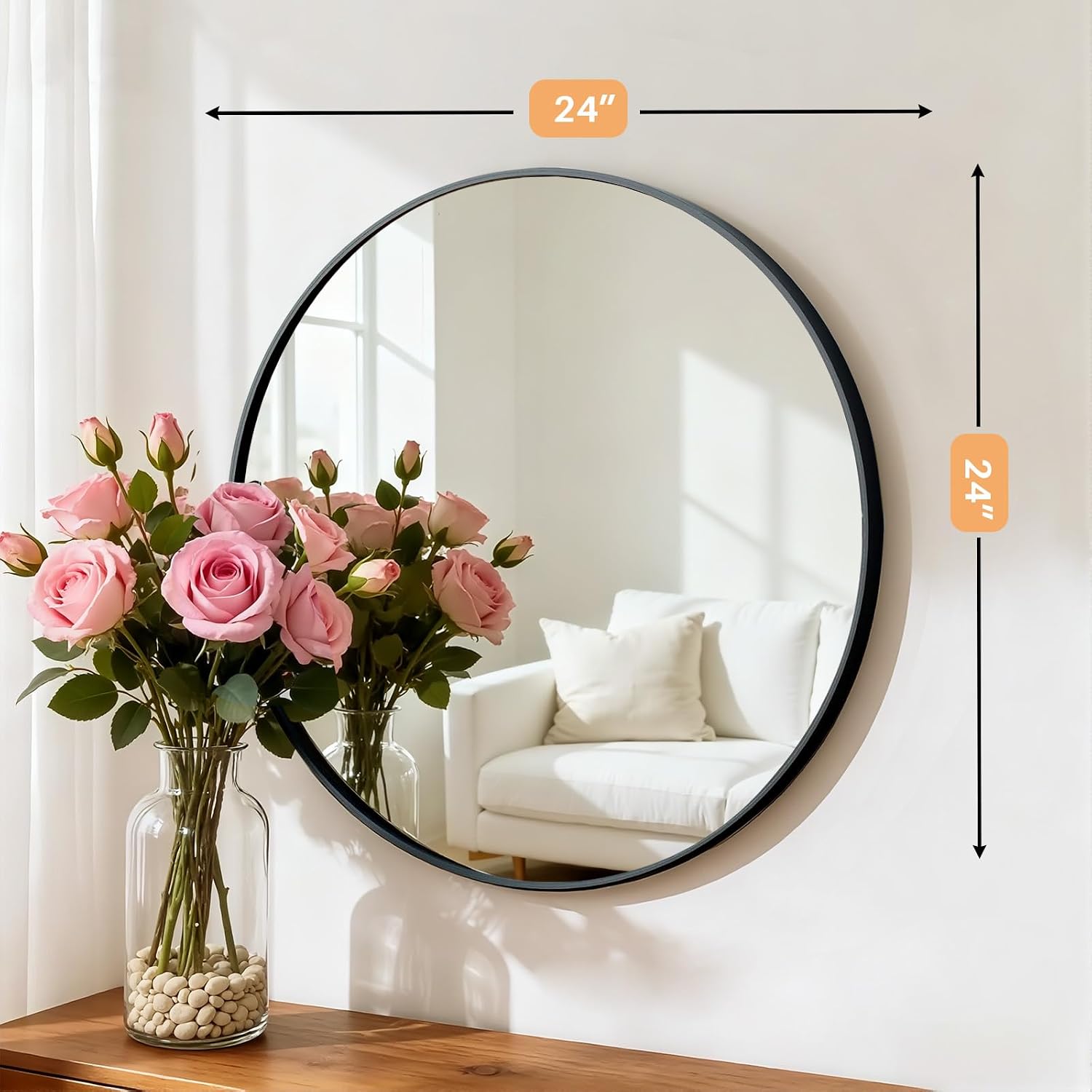 24-inch Black Round Mirror
