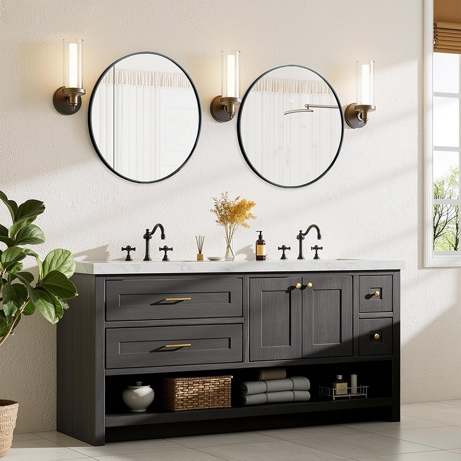 24-inch Black Round Mirror