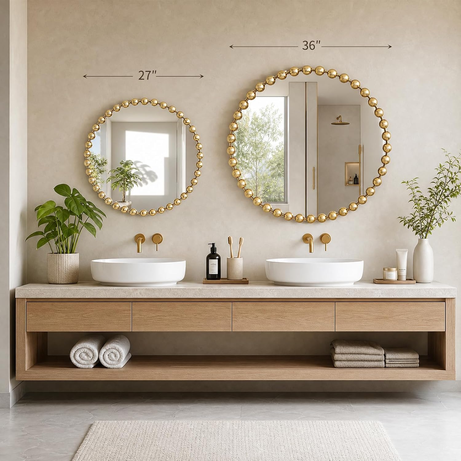 27-inch Gold Beaded Mirror