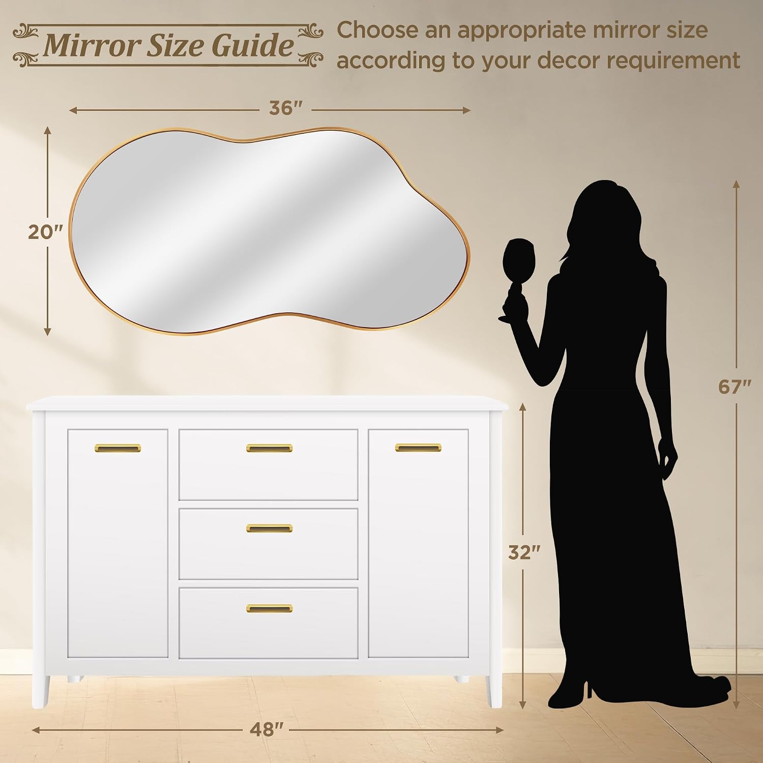 Abstract Gold Wall Mirror 20x36 Inch