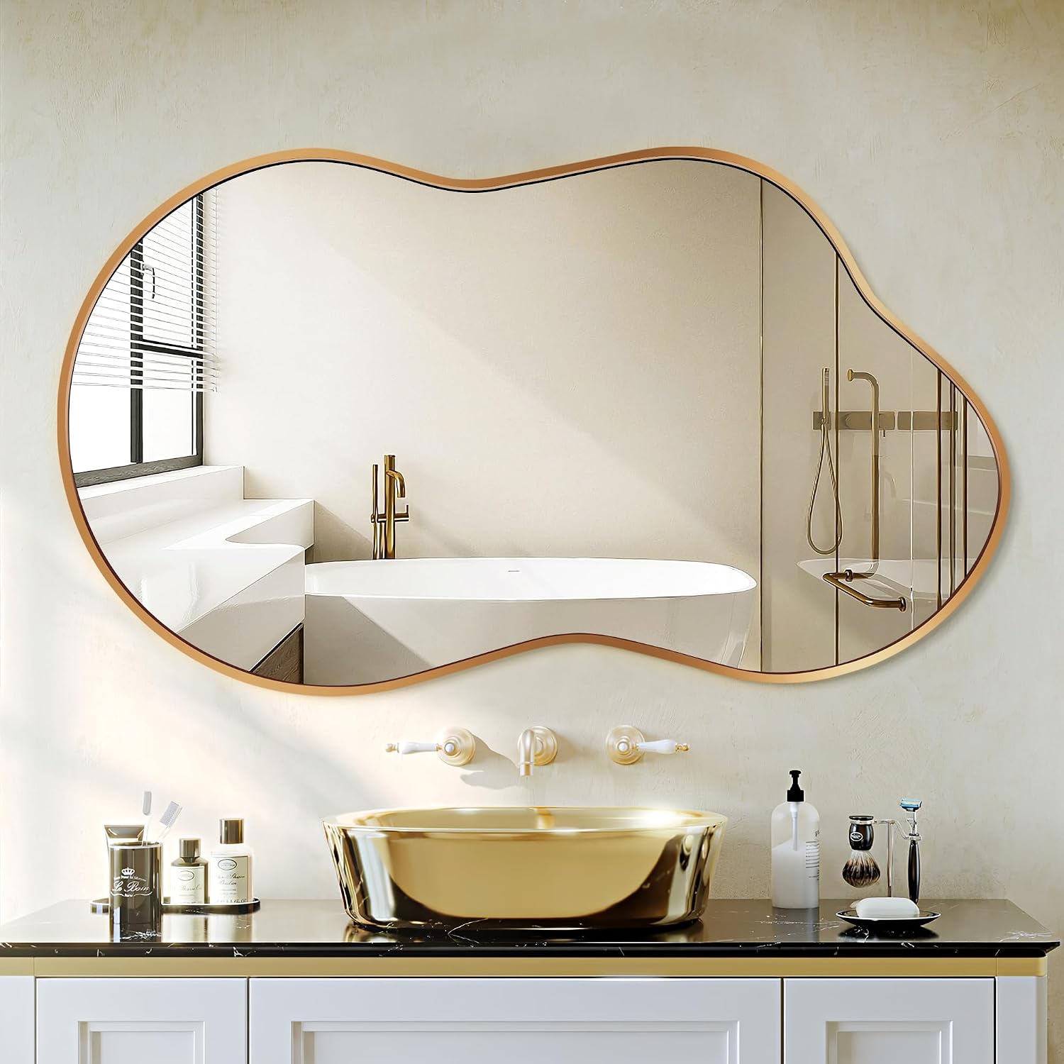 Abstract Gold Wall Mirror 20x36 Inch