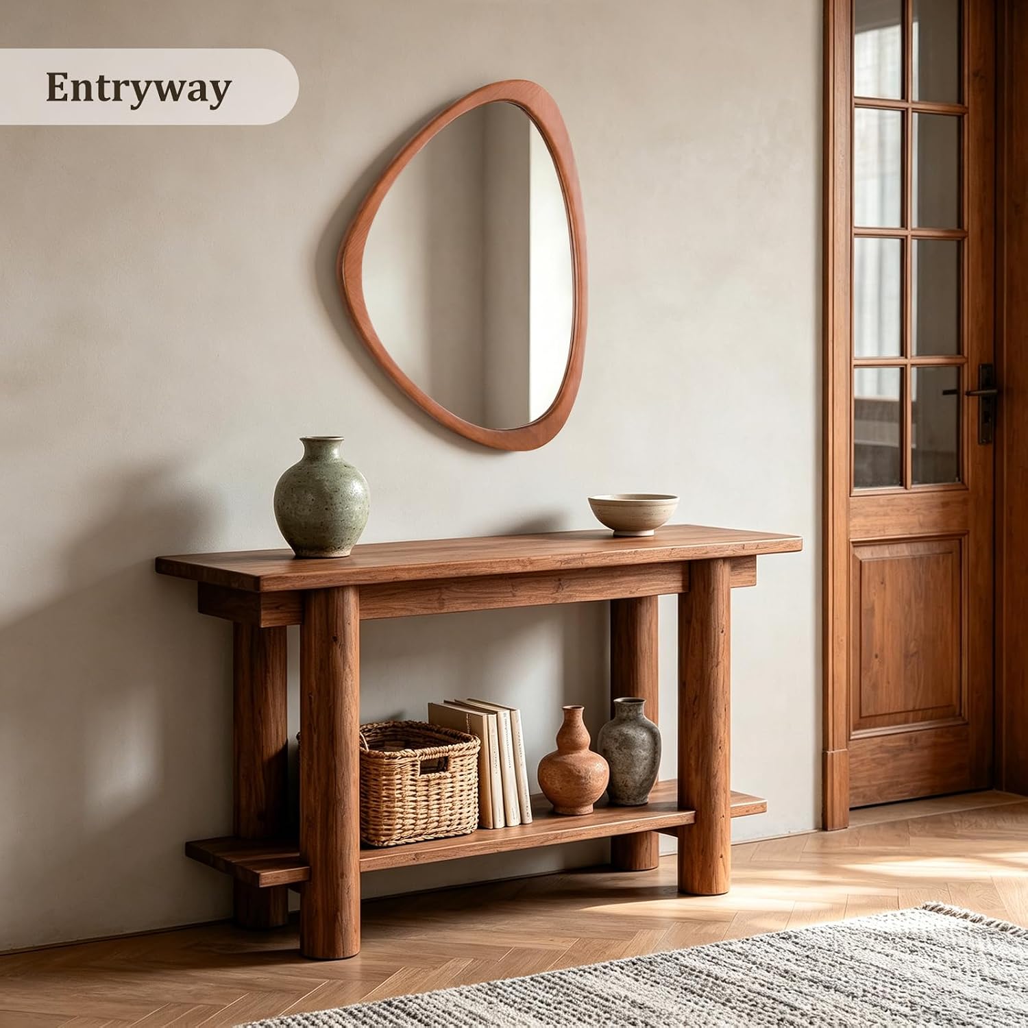 Asymmetrical Wood Wall Mirror