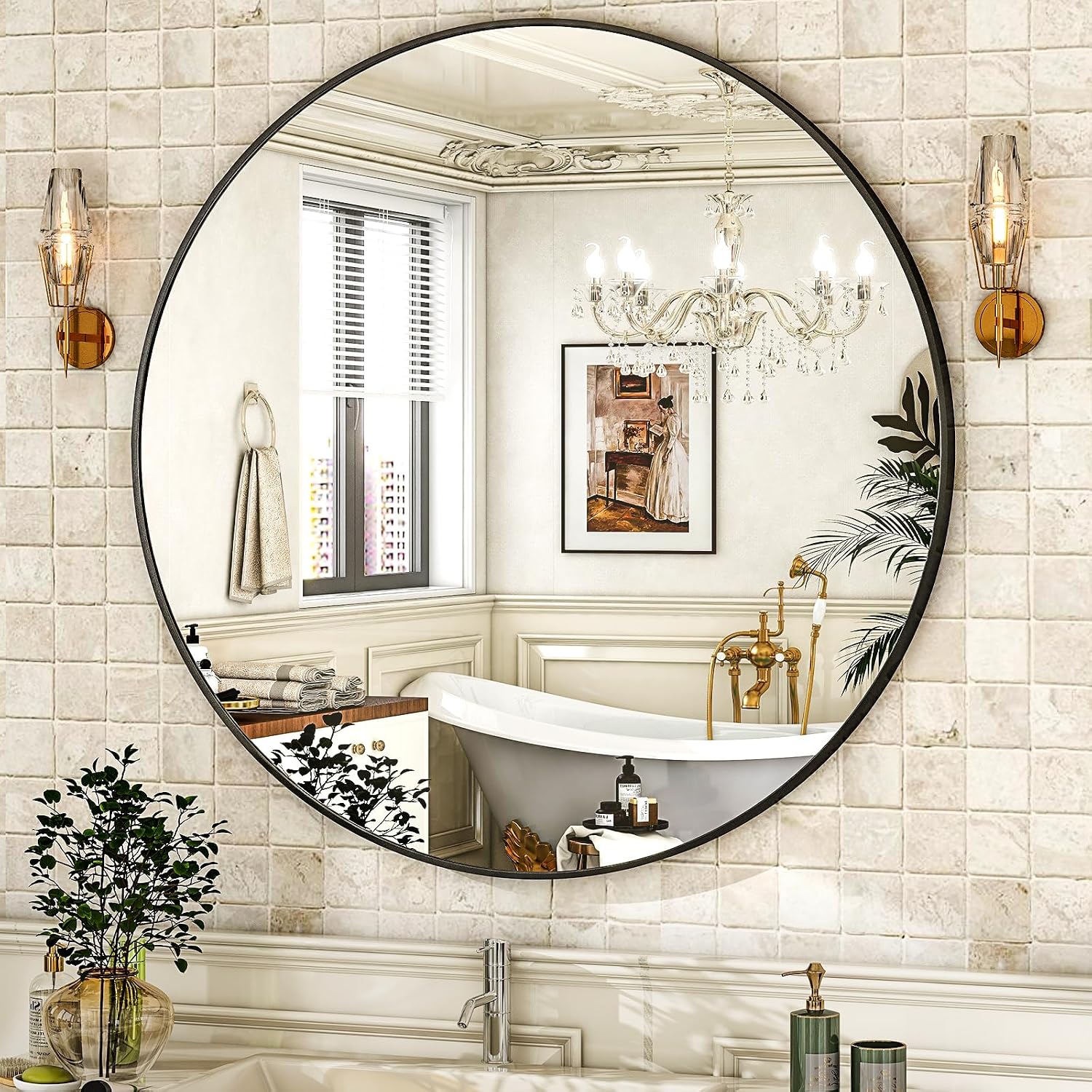 Black Aluminium Round Wall Mirror - 30-Inch