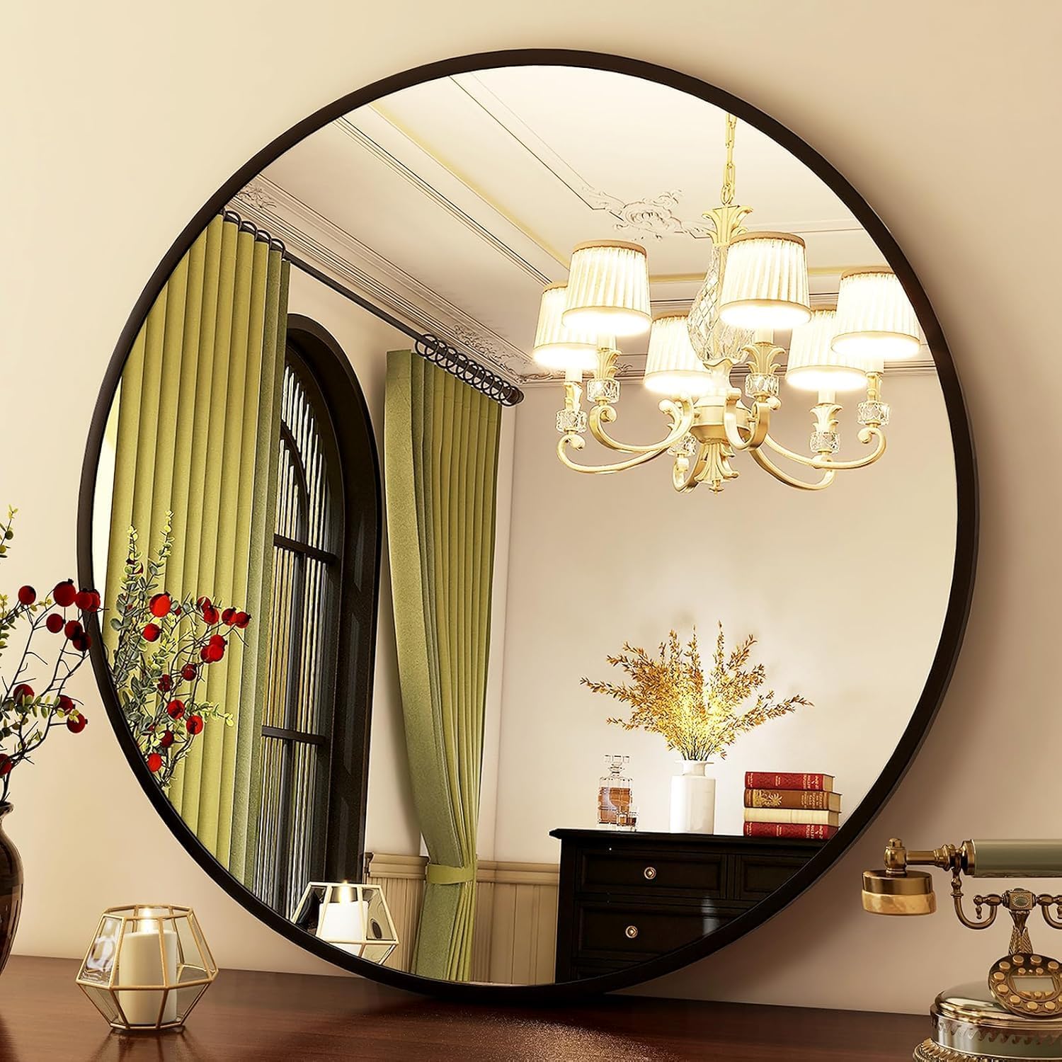 Black Aluminium Round Wall Mirror - 30-Inch