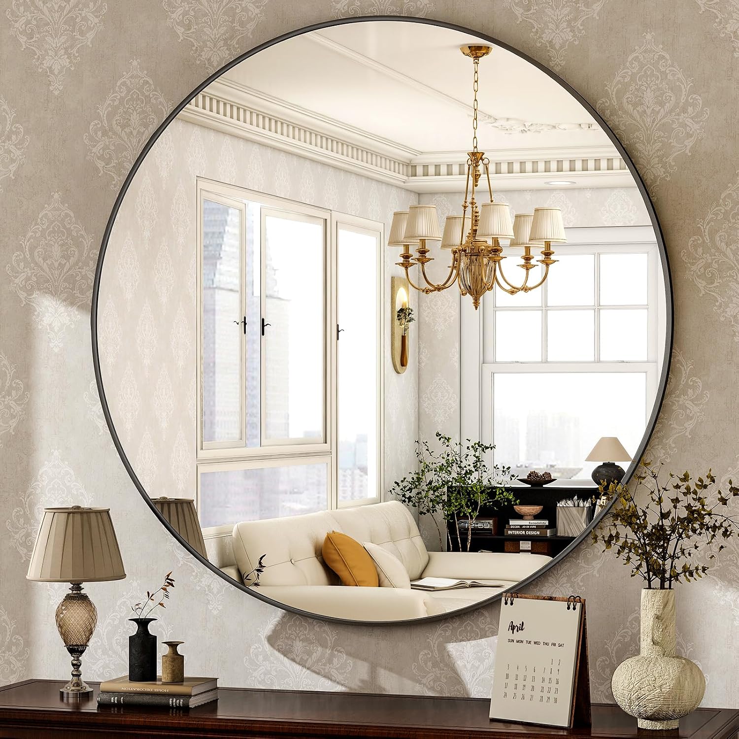 Black Aluminium Round Wall Mirror - 30-Inch
