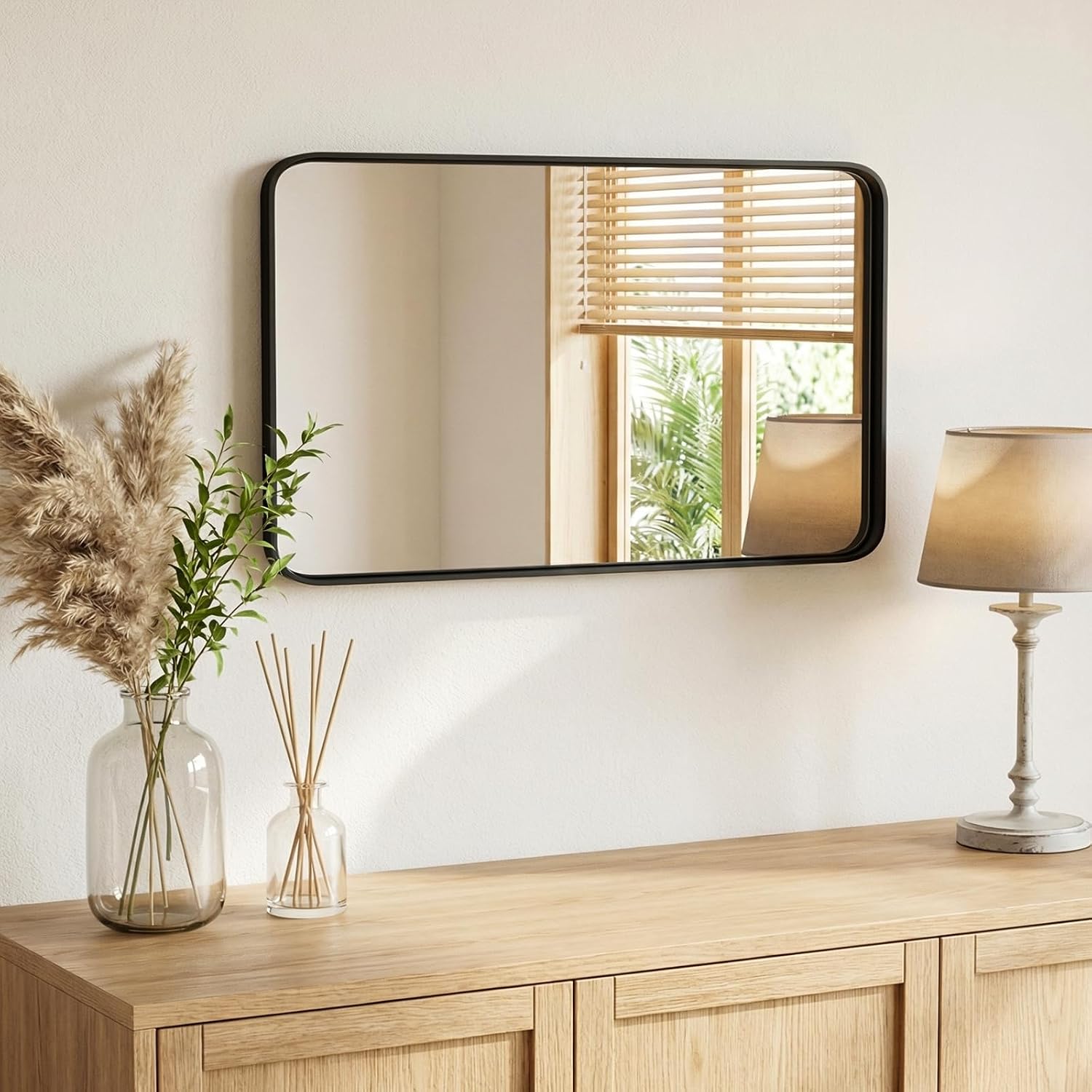 Black Rounded Rectangle Wall Mirror 36 x 24 Inch