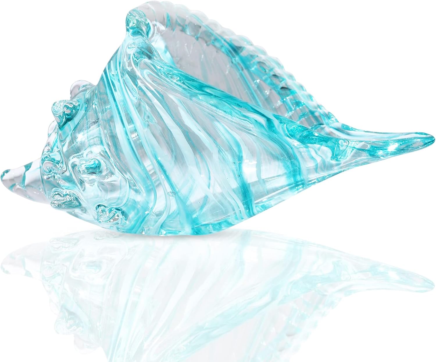 Blue Hand-Blown Glass Conch Sculpture
