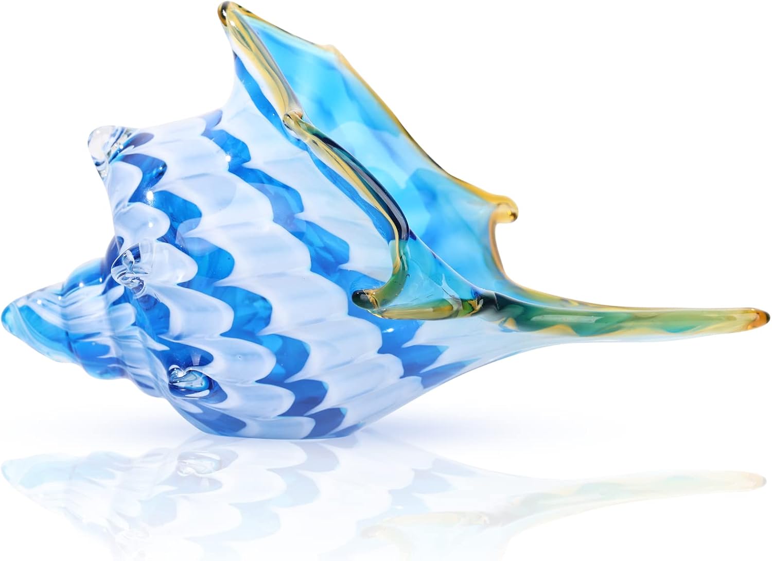 Blue Hand-Blown Glass Conch Sculpture