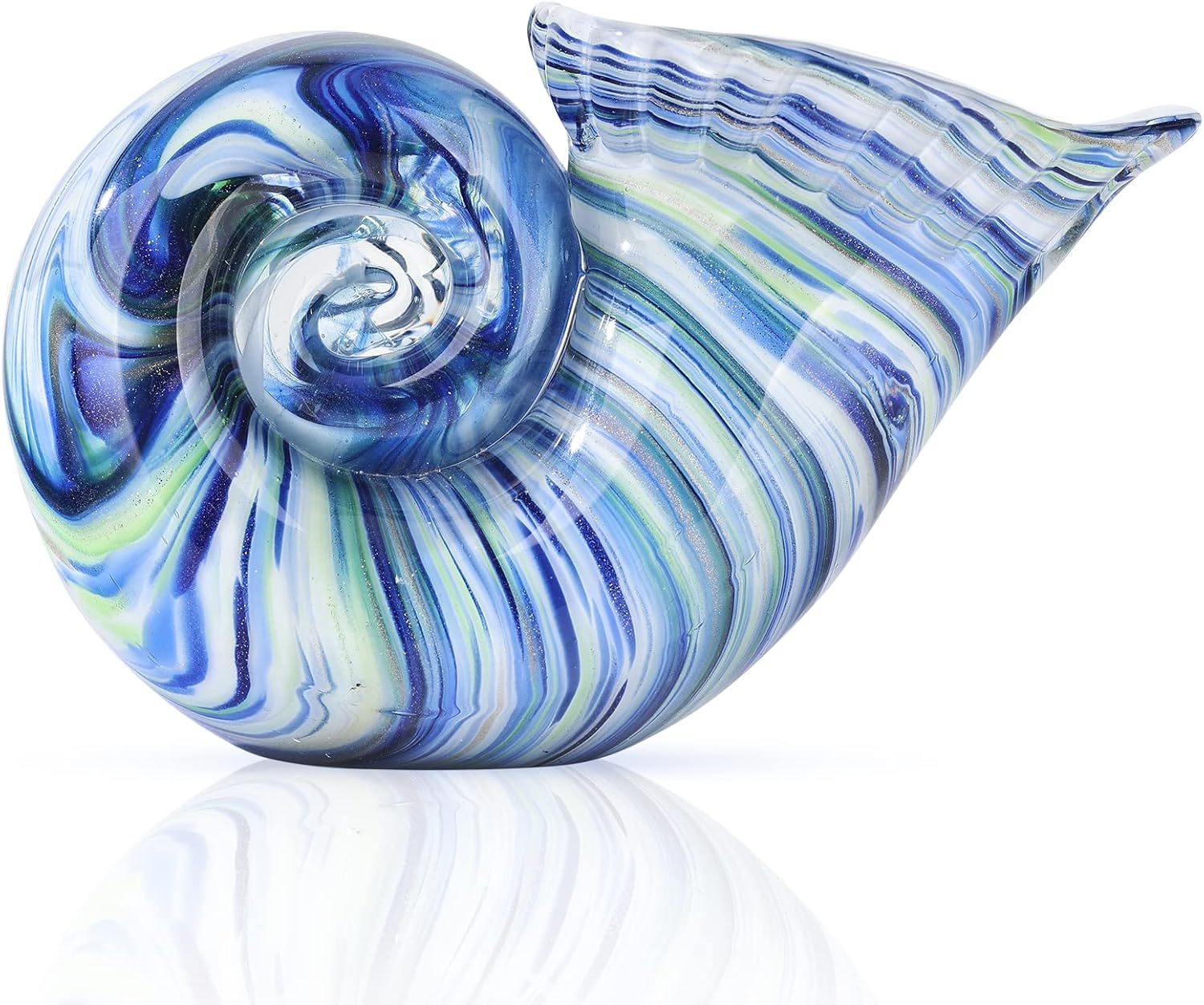 Blue Hand-Blown Glass Conch Sculpture