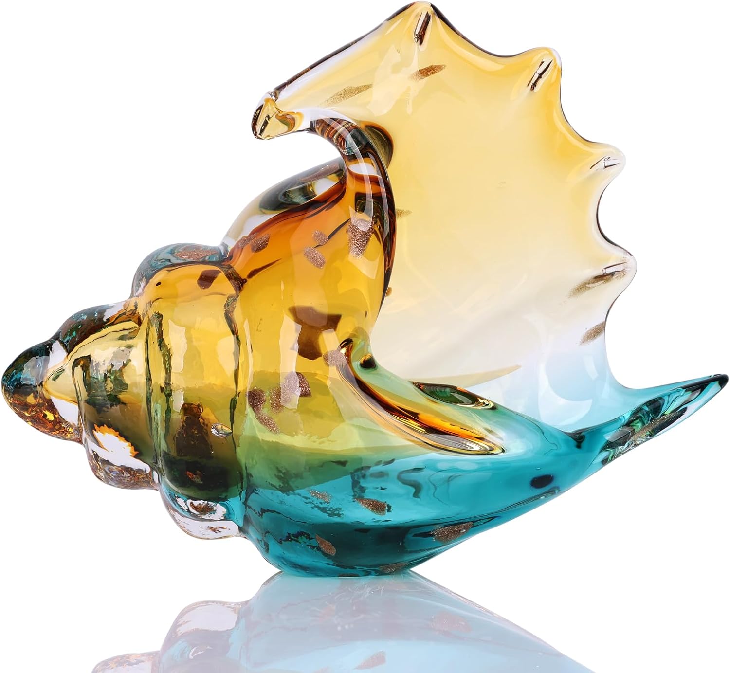 Blue Hand-Blown Glass Conch Sculpture