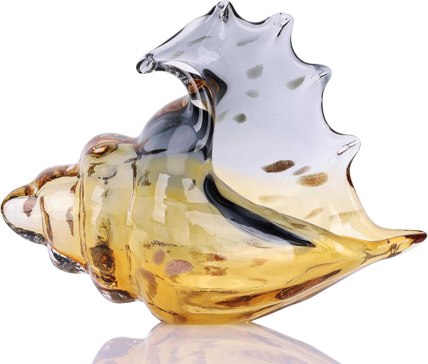 Blue Hand-Blown Glass Conch Sculpture