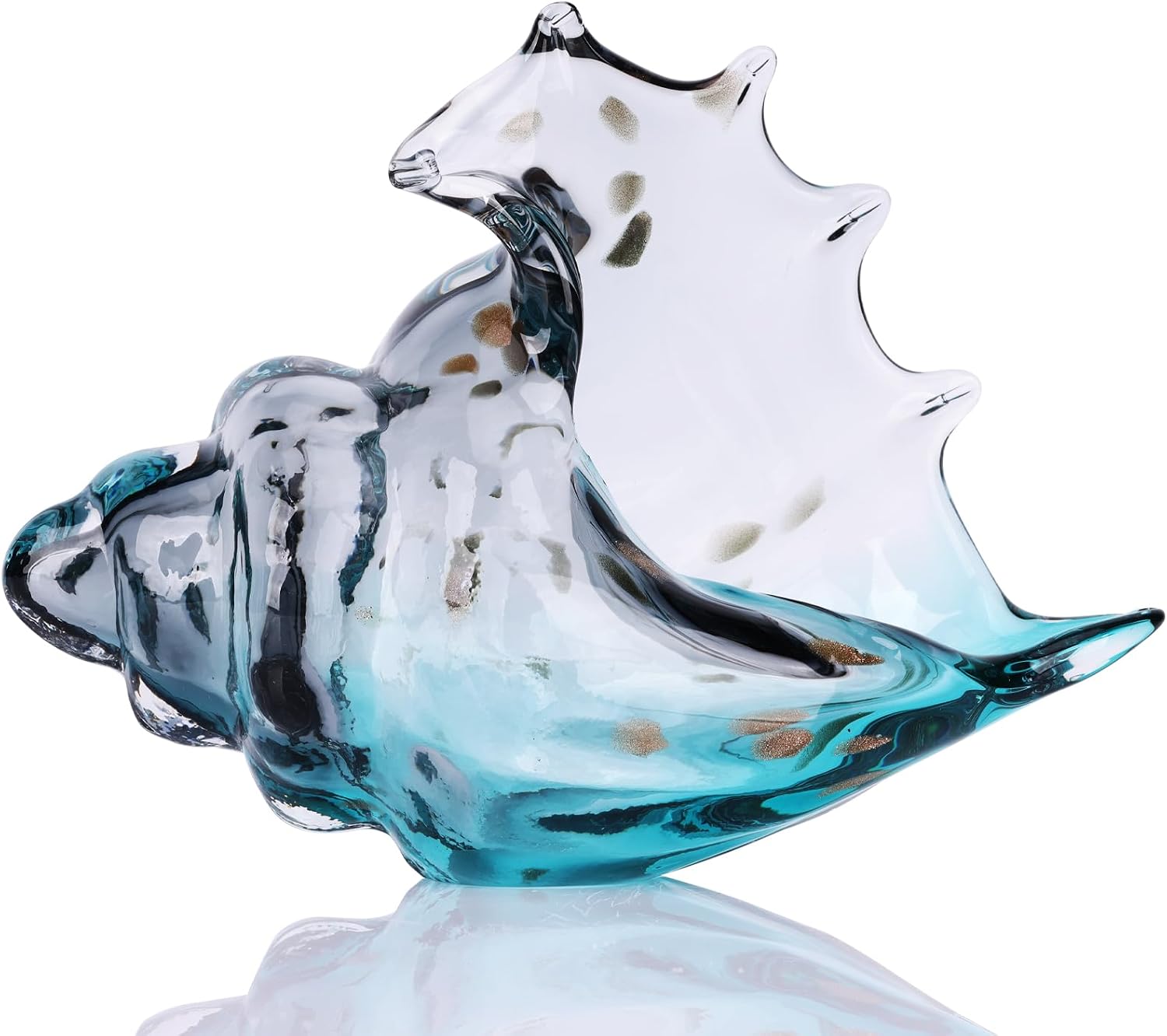Blue Hand-Blown Glass Conch Sculpture