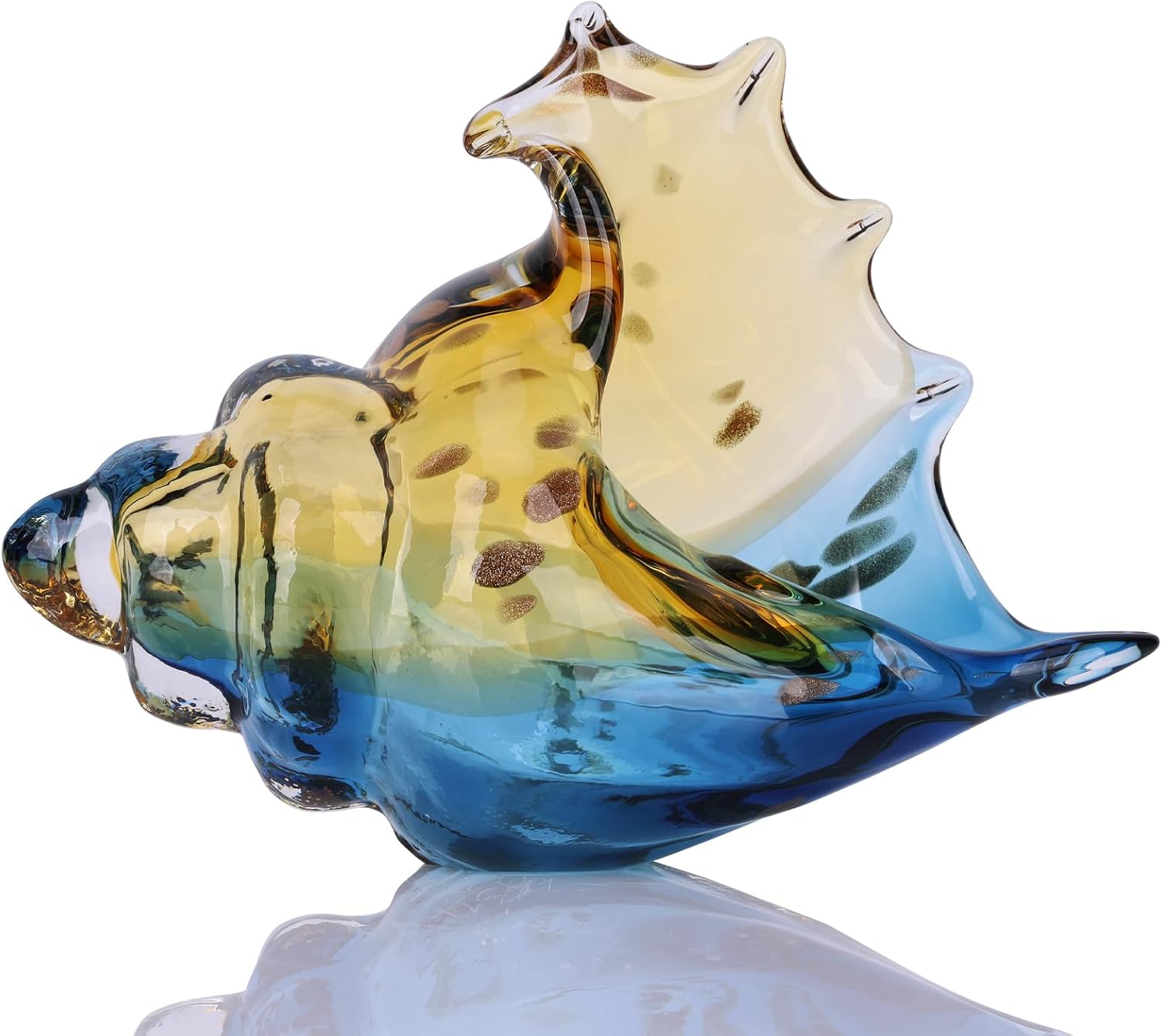 Blue Hand-Blown Glass Conch Sculpture