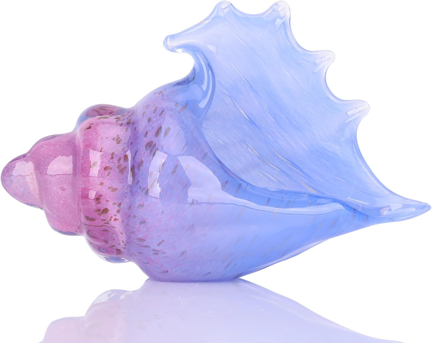 Blue Hand-Blown Glass Conch Sculpture