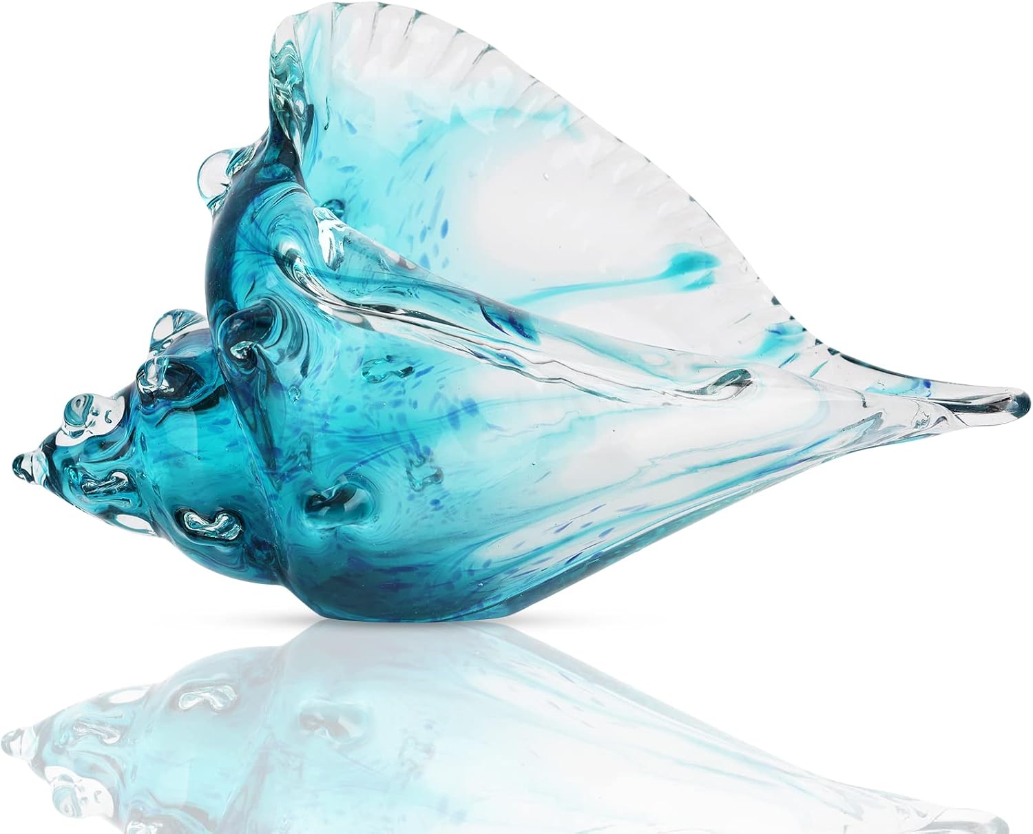 Blue Hand-Blown Glass Conch Sculpture