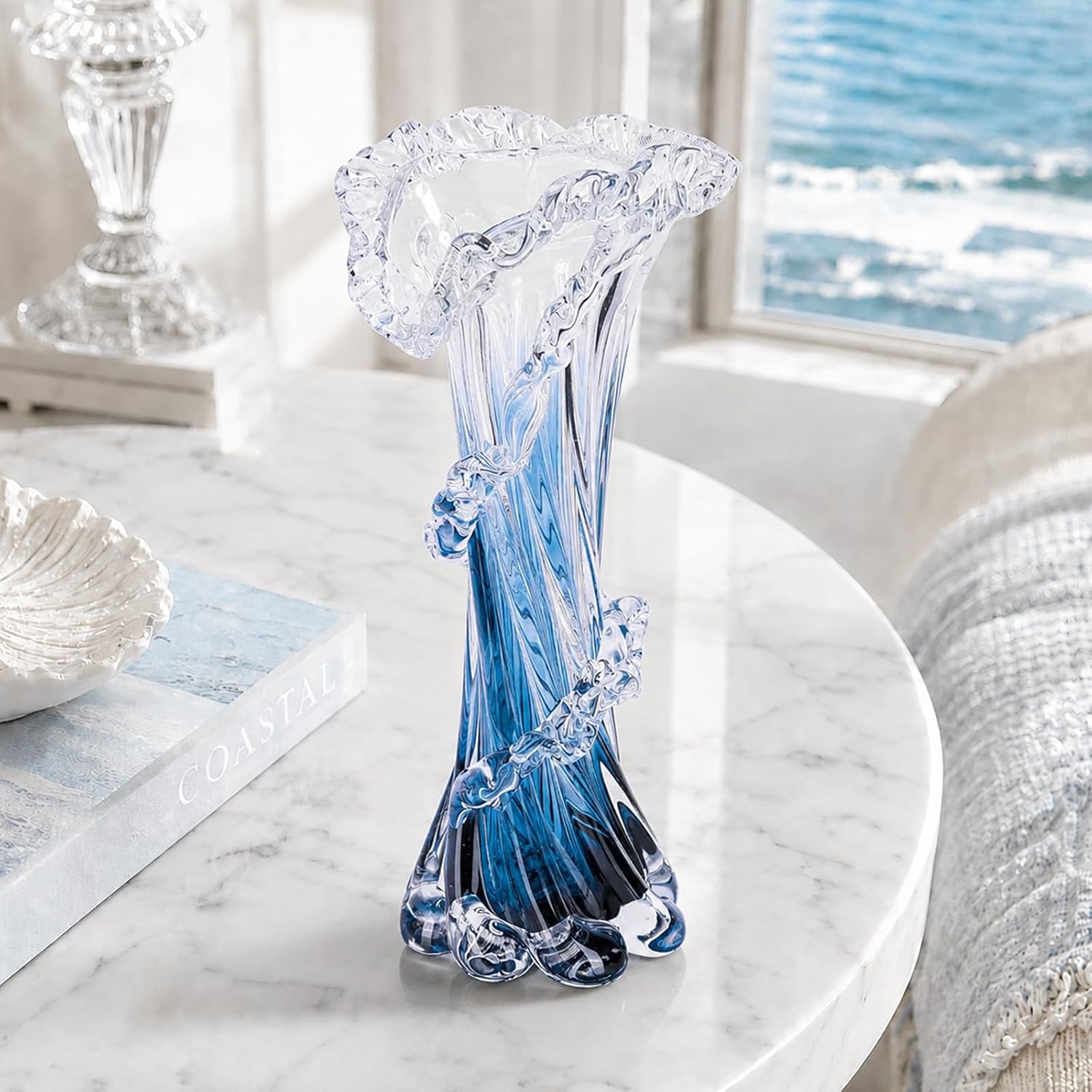 Blue Wave Glass Vase
