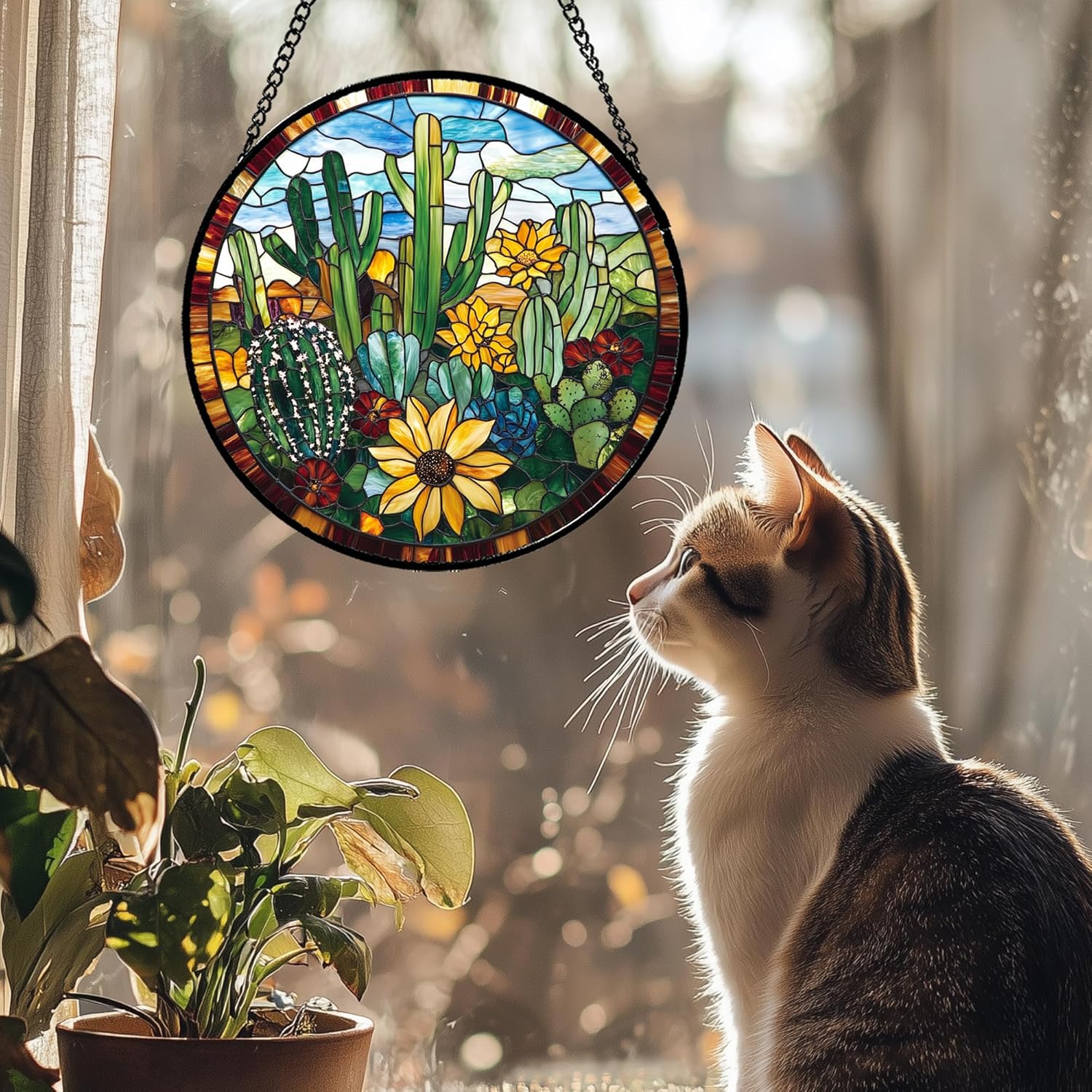 Cactus Stained Glass Suncatcher
