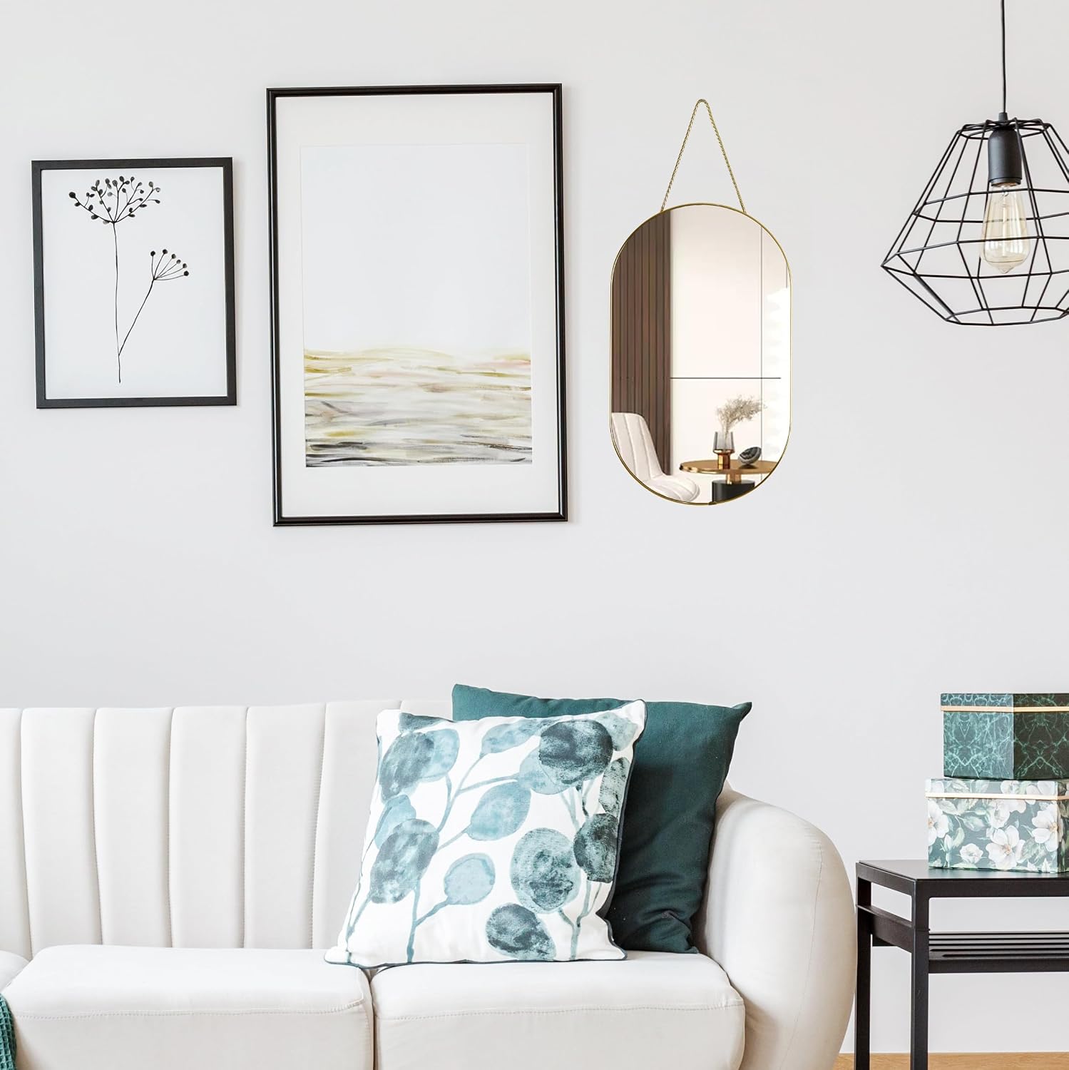 Gold Oval Wall Mirror with Chain
