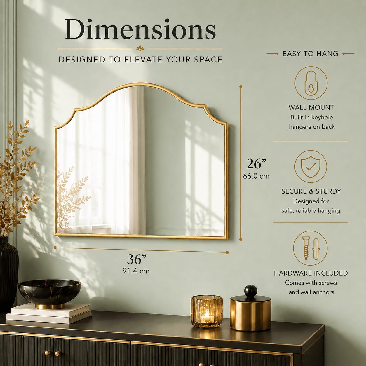 Gold Scalloped Arched Mirror