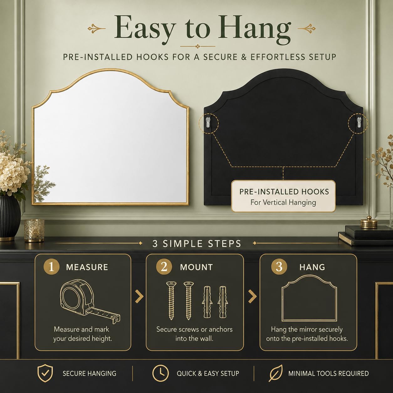Gold Scalloped Arched Mirror