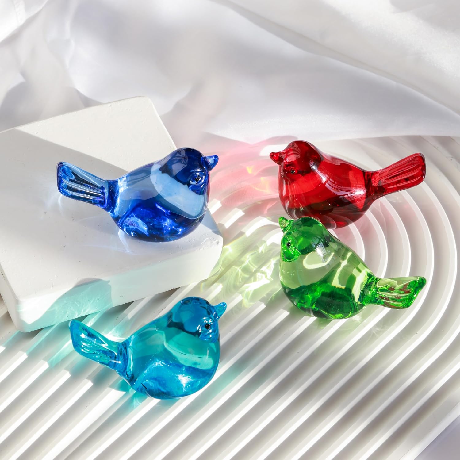 Green Glass Bird Figurines