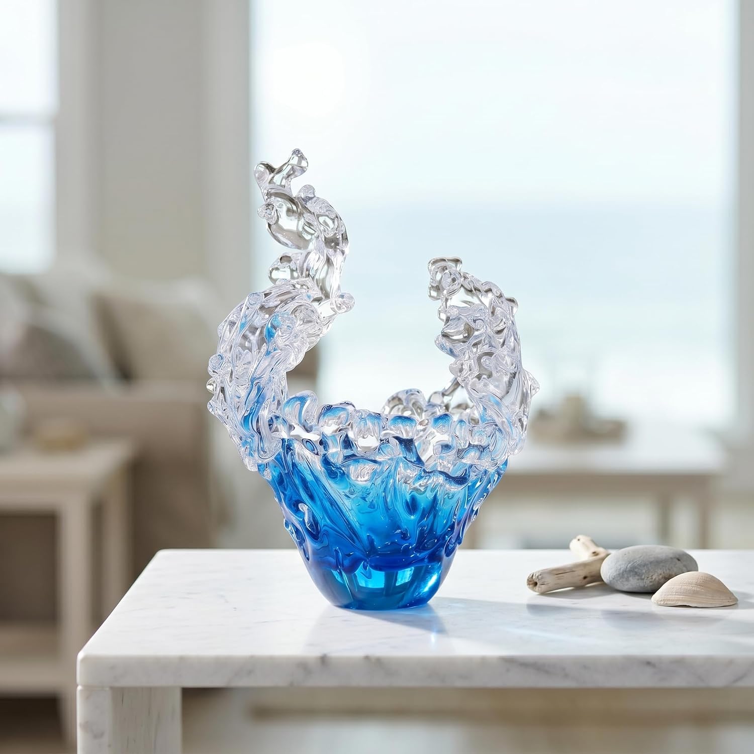 Hand-blown Blue Wave Sculpture