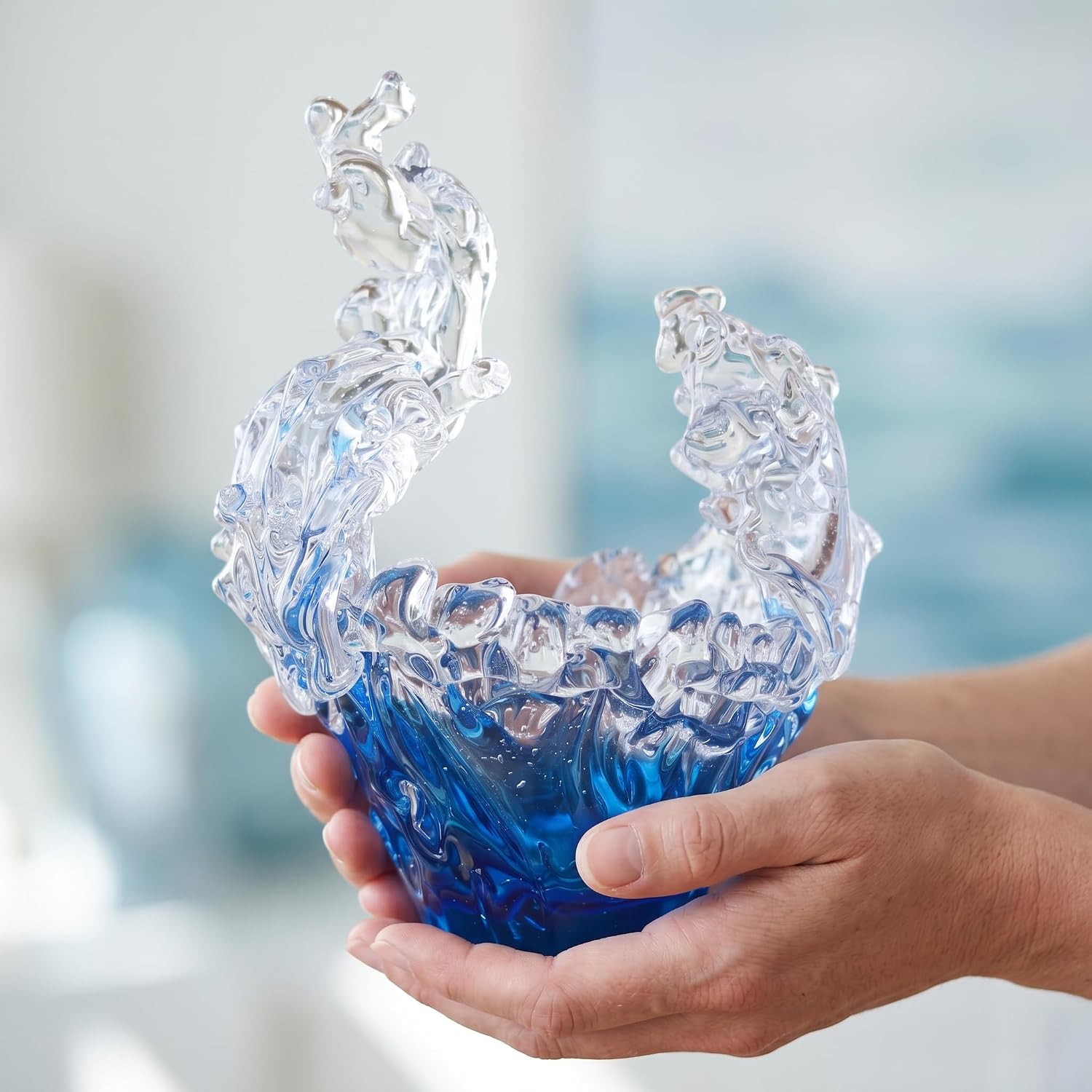 Hand-blown Blue Wave Sculpture