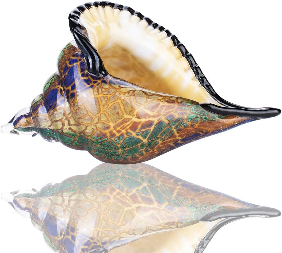Hand-blown Glass Conch Sculpture - 8-inch
