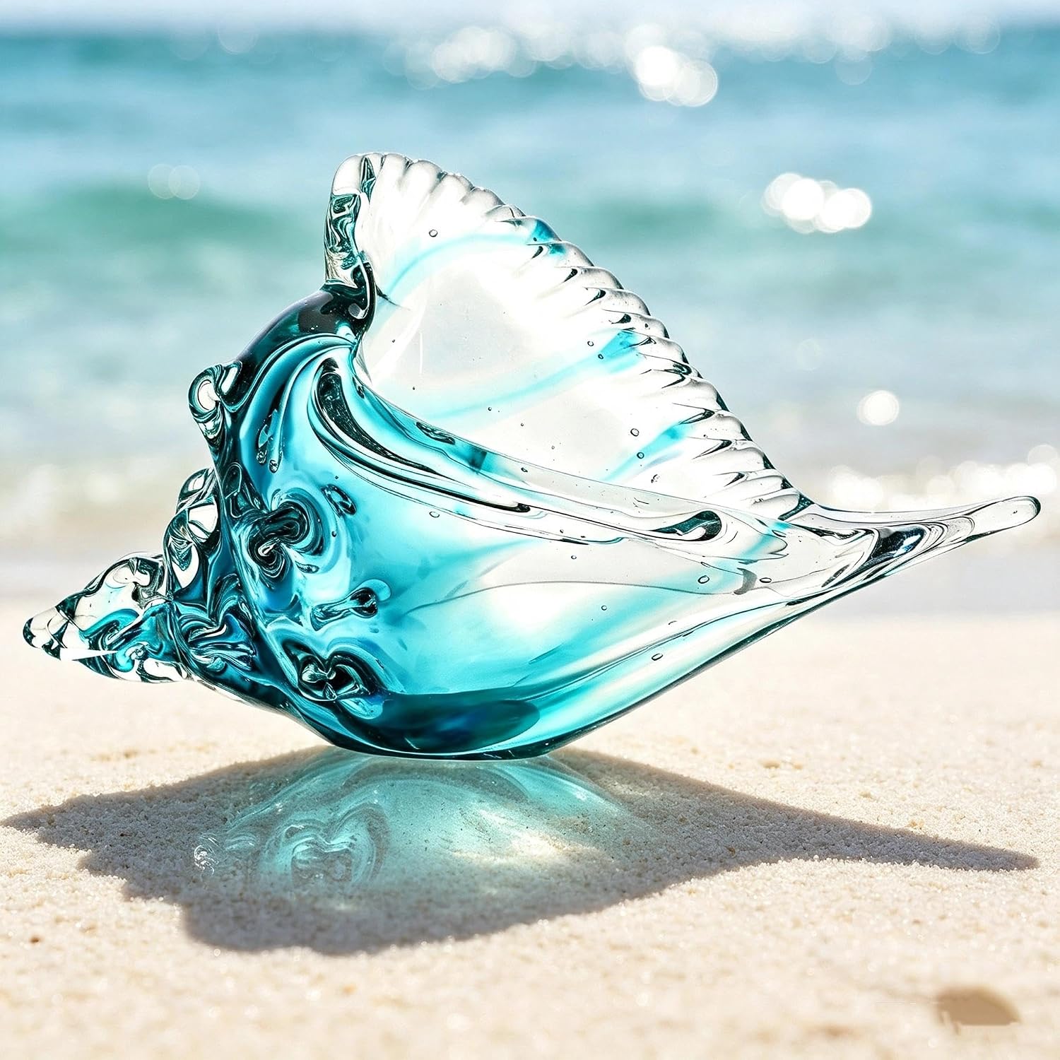 Hand-blown Glass Conch Sculpture - 8-inch