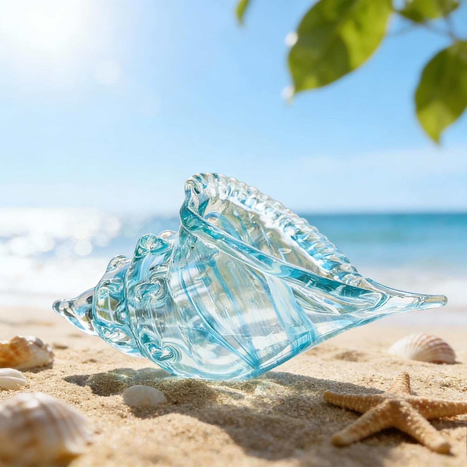 Hand-blown Glass Conch Sculpture - 8-inch