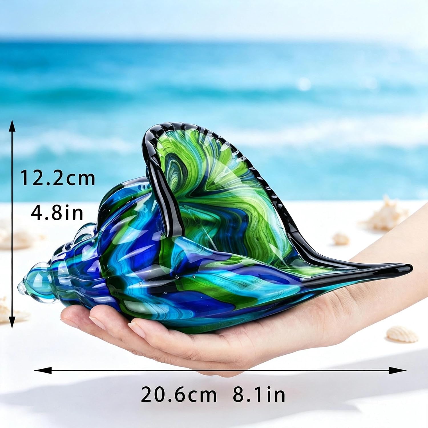 Hand-blown Glass Conch Sculpture - 8-inch