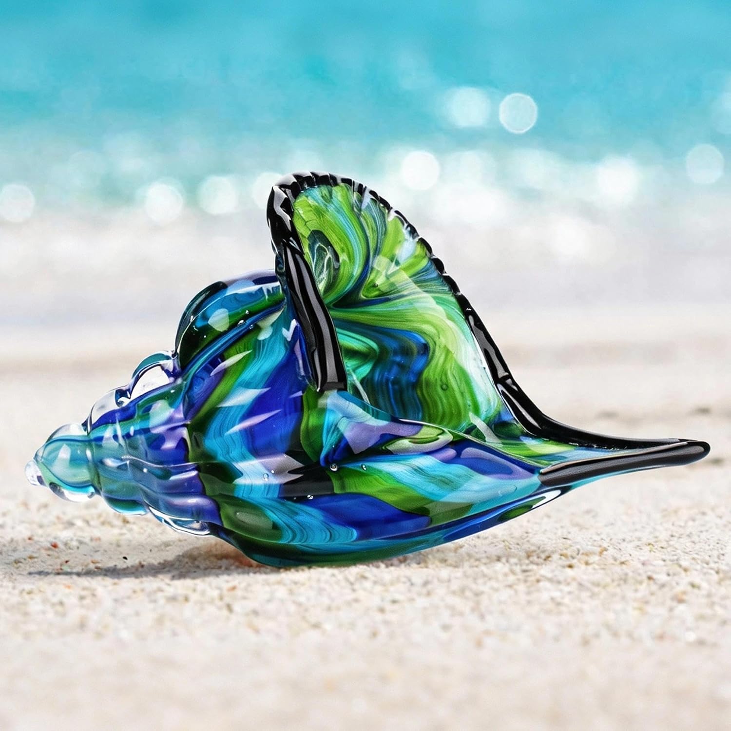Hand-blown Glass Conch Sculpture - 8-inch