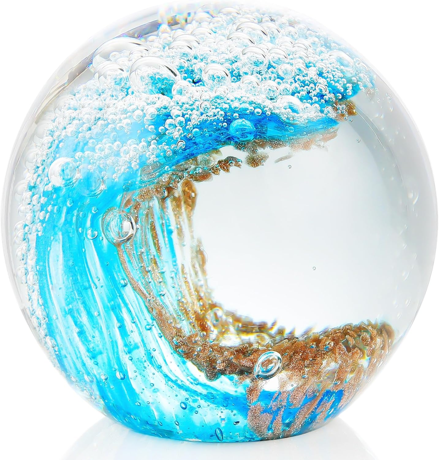 Hand-Blown Glass Ocean Wave Paperweight