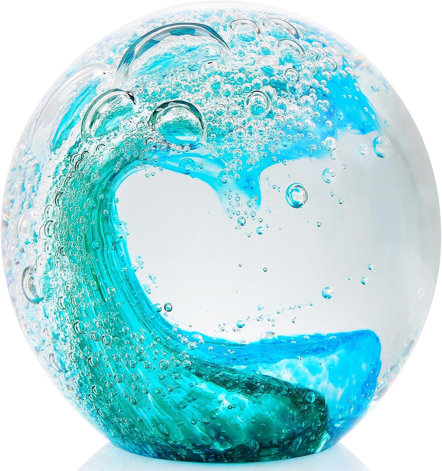 Hand-Blown Glass Ocean Wave Paperweight