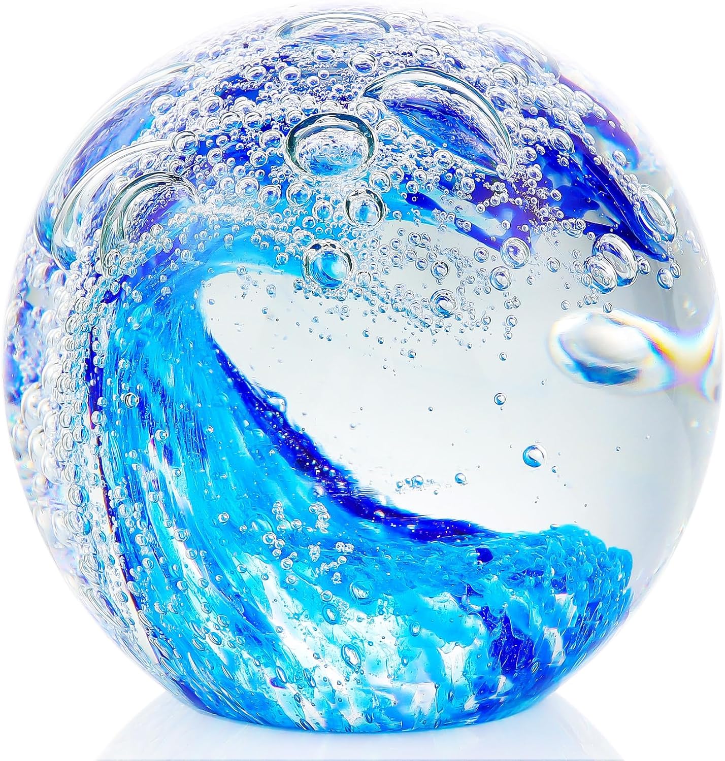 Hand-Blown Glass Ocean Wave Paperweight