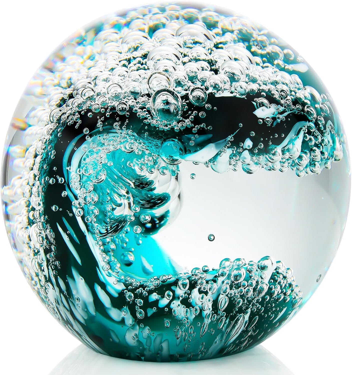Hand-Blown Glass Ocean Wave Paperweight