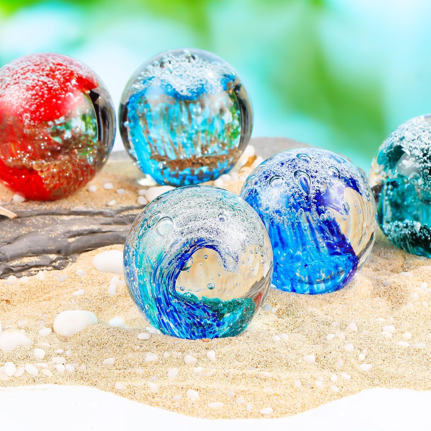 Hand-Blown Glass Ocean Wave Paperweight