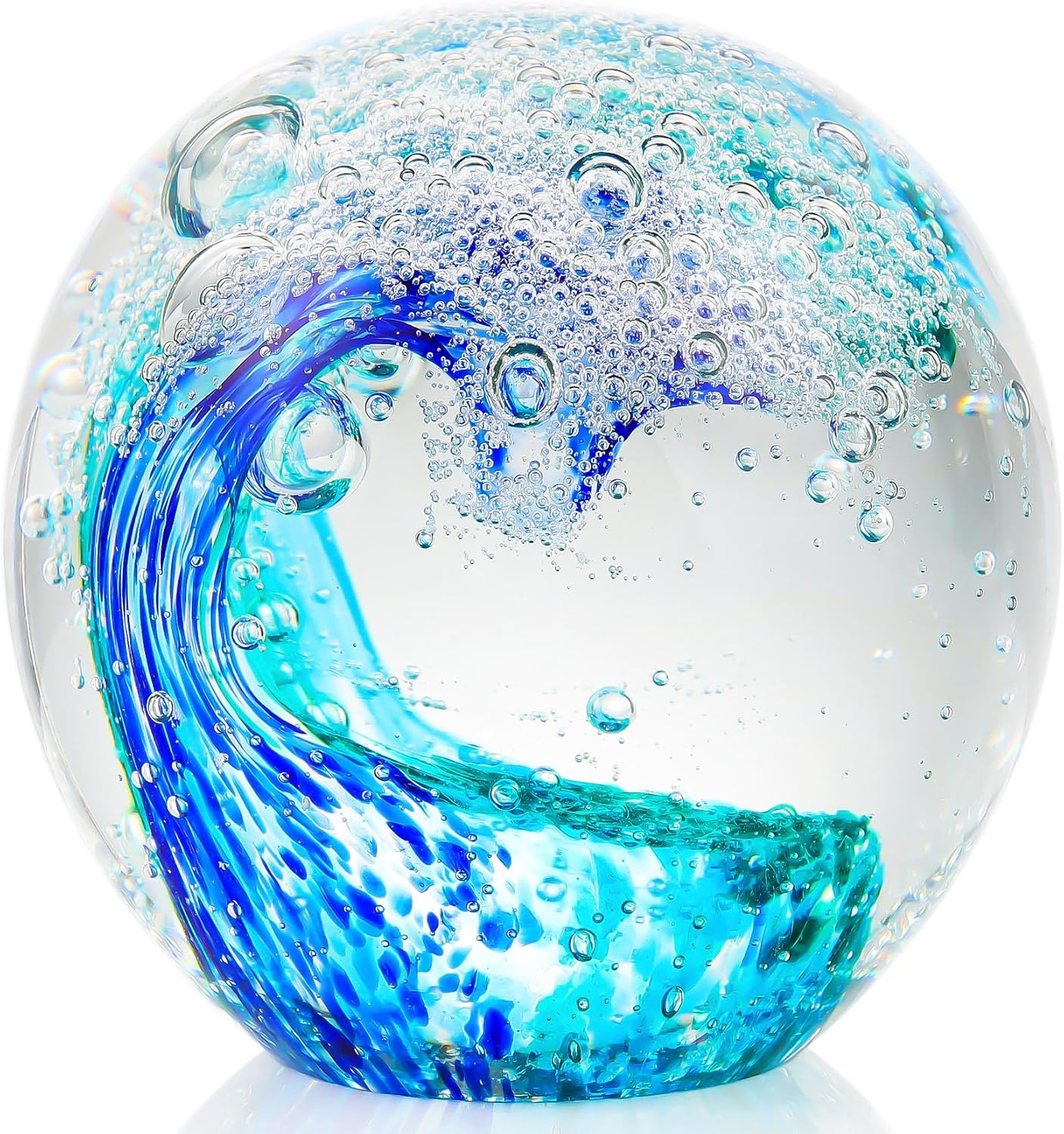 Hand-Blown Glass Ocean Wave Paperweight