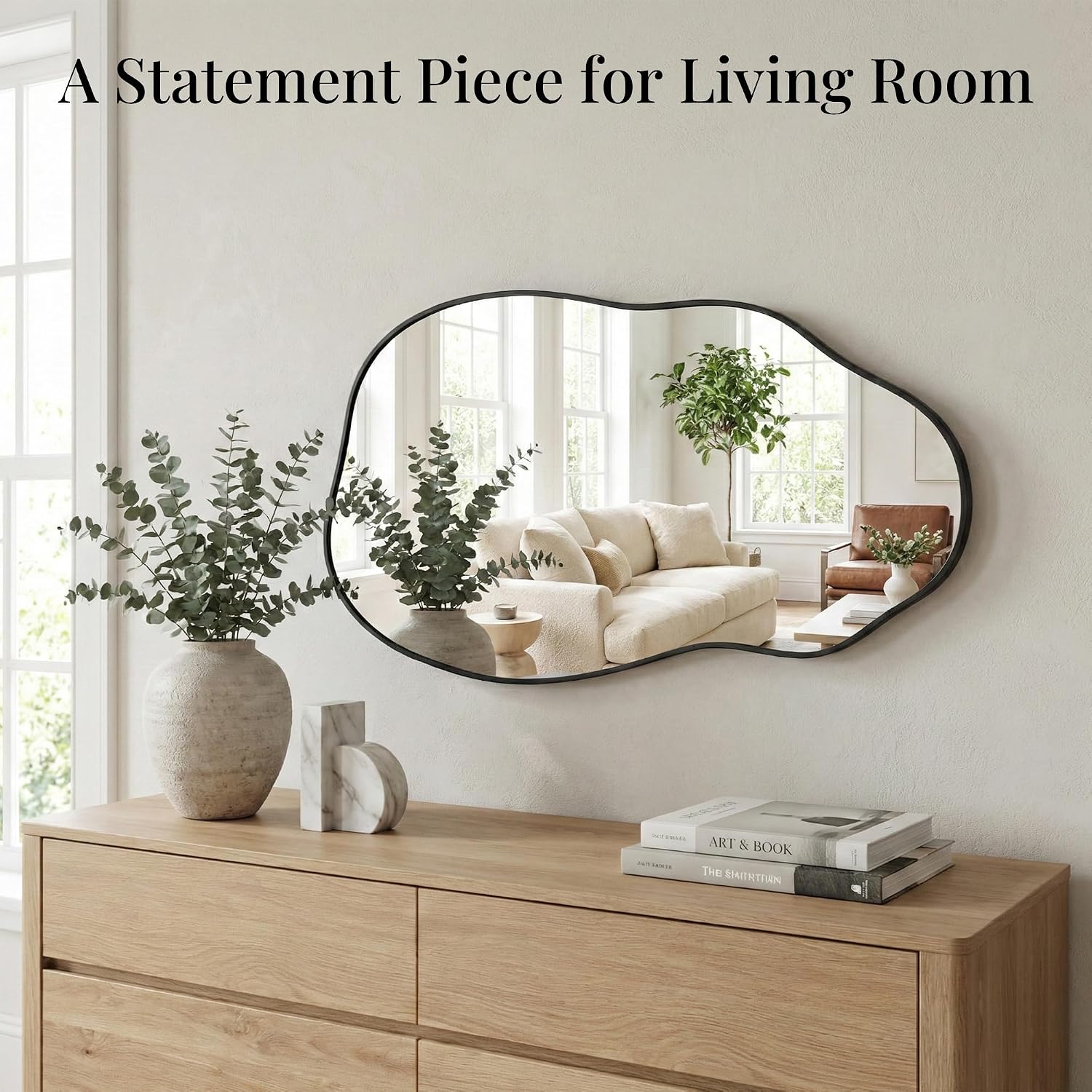 Matte Black Freeform Wall Mirror 36 x 20 Inch