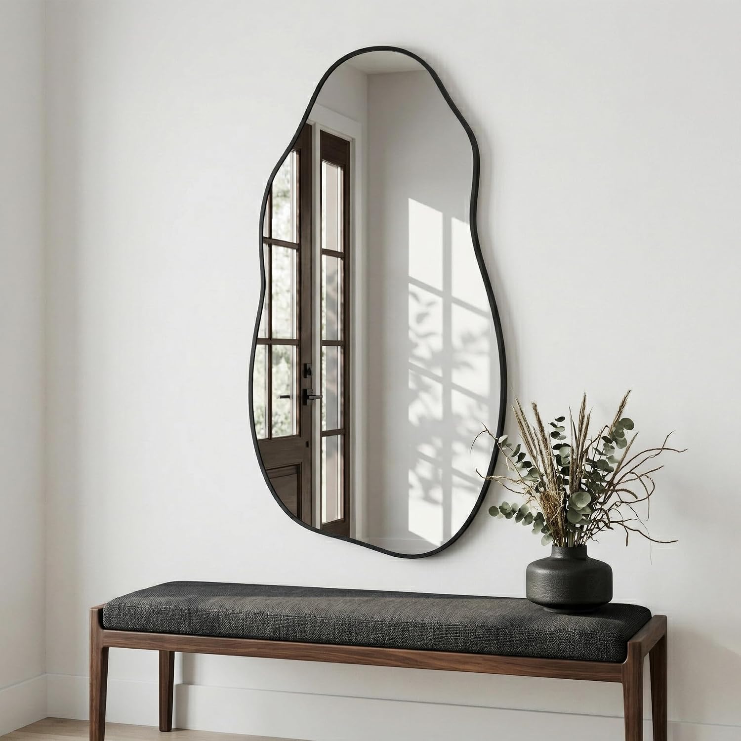 Matte Black Freeform Wall Mirror 36 x 20 Inch