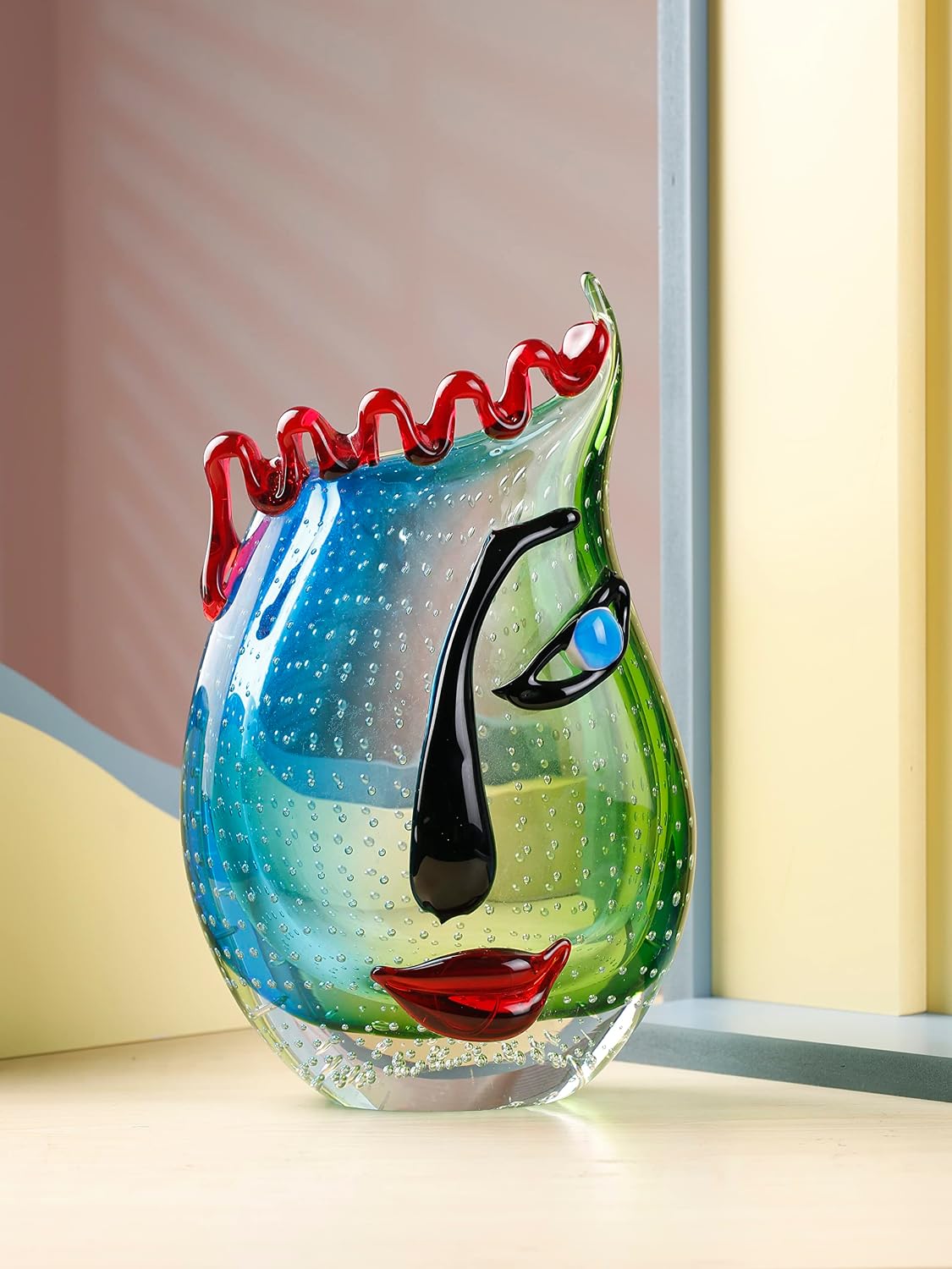 Multicoloured Face Art Glass Vase