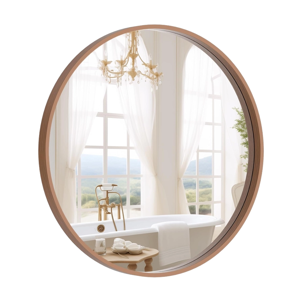 Natural Wood Round Mirror