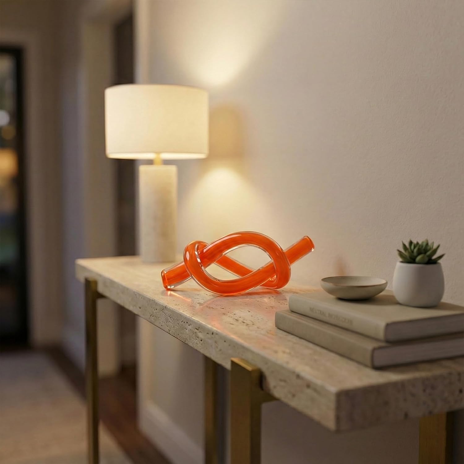 Orange Glass Knot Sculpture