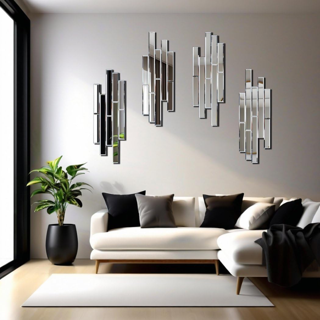 Silver Bevelled Wall Mirror Set - 4-Piece