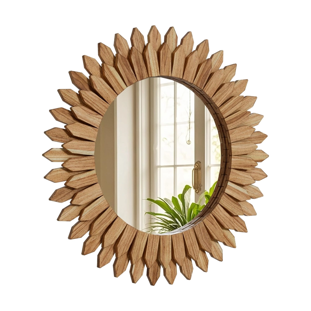 Wood Sunburst Wall Mirror